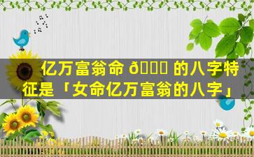 亿万富翁命 🍀 的八字特征是「女命亿万富翁的八字」